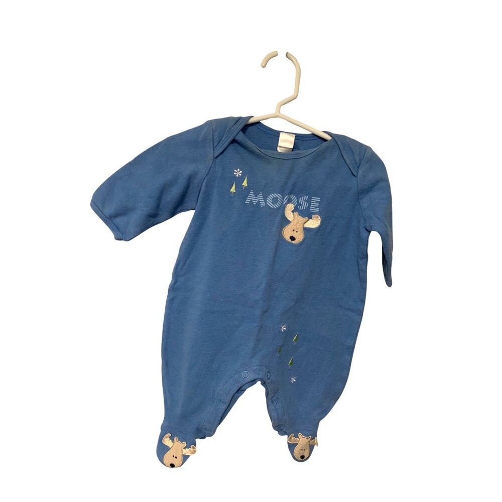 Moose Boys Infant Baby Size 0 3 Months LOng Sleeve Snap Up Sleeper Pajamas Blue